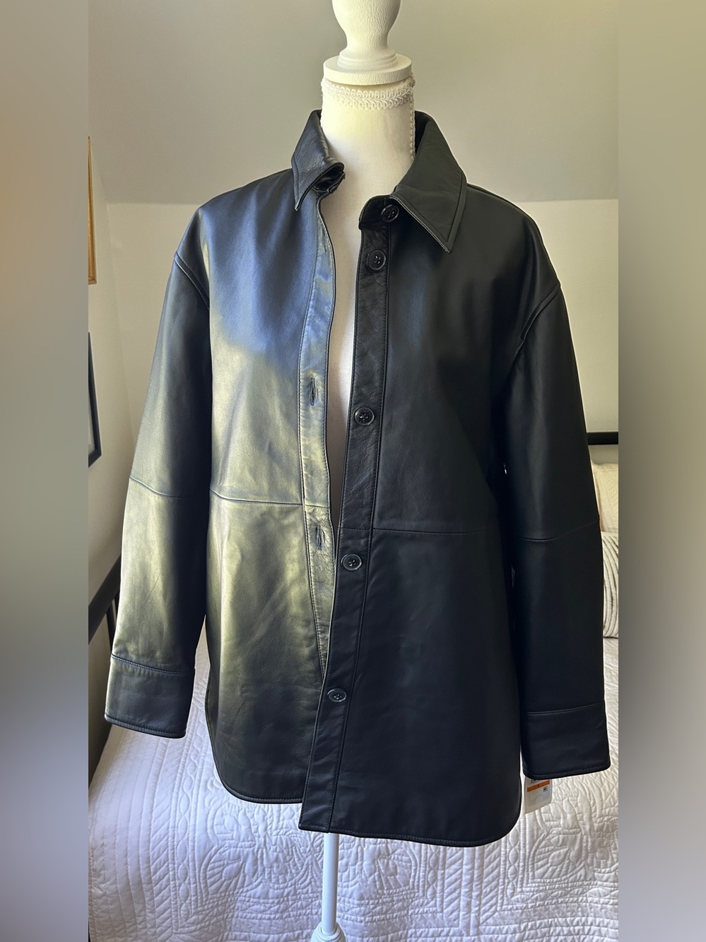 Cole Haan Black Leather Shirt Jacket NWT